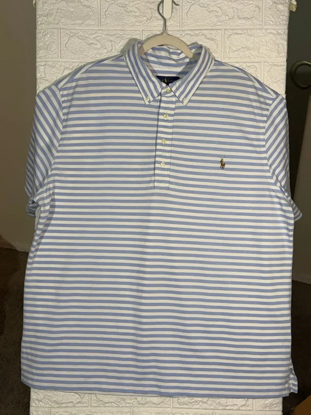 Ralph Lauren Men’s 2XB Big Blue White Striped Knit Oxford Polo Shirt